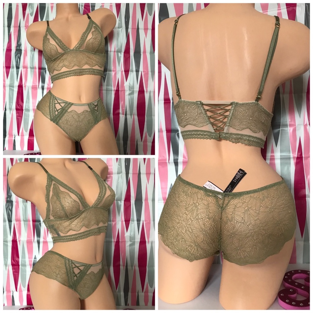 Victoria Secret Lace & Mesh Long Line Bralett Set - Picture 1 of 4